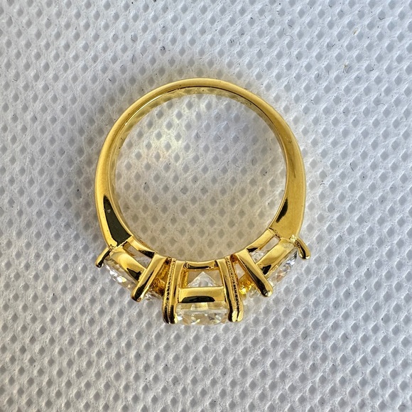 4CT Moissanite 3-Stone Ring | 2CT Center | 14K Gold Plated | Sz 6 | Certificate - Picture 5 of 8